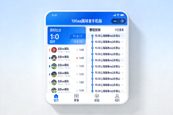 190aa踢球者手机版应用界面展示，实时比分和赛程安排一目了然